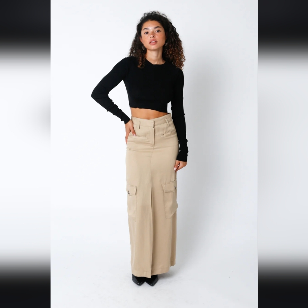 Olivaceous Small Navy Blue Dark Taylor Cargo Maxi Skirt Long Pockets Split Cute